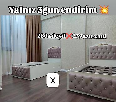 Uşaq/gənc çarpayı dəsti - Model: Yumşaq başlıq və ön paneldə düyməli