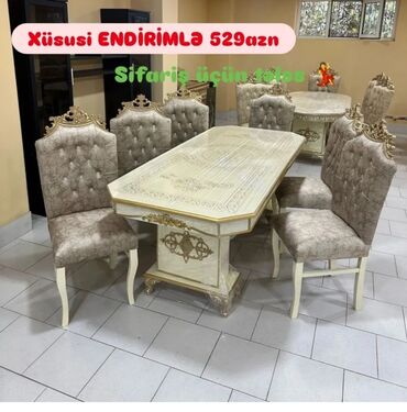 metbex kafelleri 2022: Для гостиной, Новый, Нераскладной, Прямоугольный стол, 6 стульев