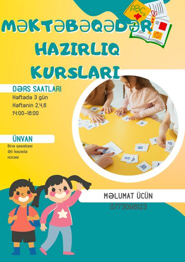 Təhsil, elm: 5,6 yaş məktəbəqədər uşaqlara hazırlıq dərsləri Ünvan :Binə qəsəbəsi