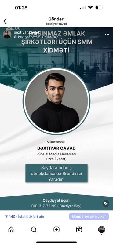 реклама в социальных сетях: Daşınmaz əmlak şirkətləri üçün SMM xidməti Mütəxəssis: Bəxtiyar Cavad