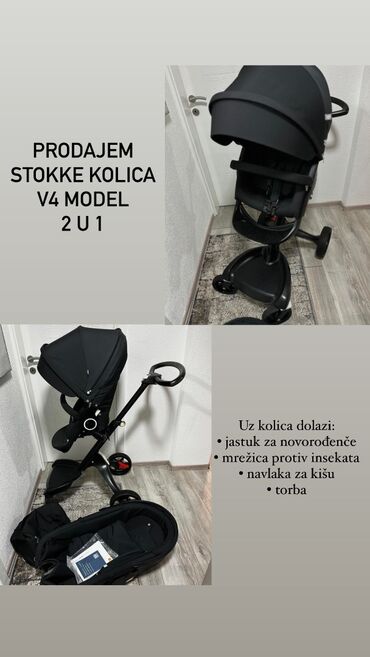 crne helanke za devojcice: Prodajem polovna Stokke kolica V4 model all black 2u1 očuvana. Uz