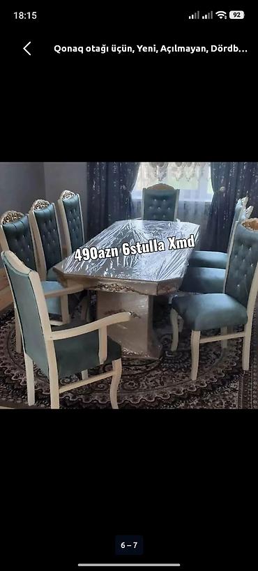 restoran stullari: Qonaq otağı üçün, Yeni, Açılmayan, Dördbucaq masa, 6 stul — 1