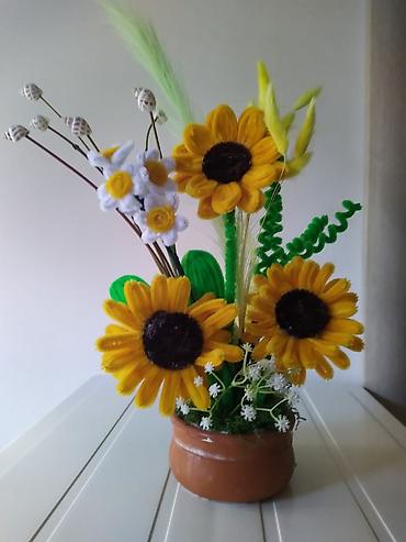 Ostali kućni dekor: Ručni aranžmani od plišanih žičica u saksiji - Dekorativni cvetni — 6