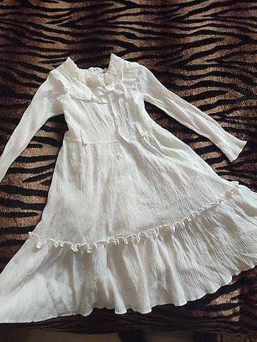 uzun cəkmə: Ağ rəngli qız uşağı paltarı - Uzunqol, nazik plisəli (krepli — 2