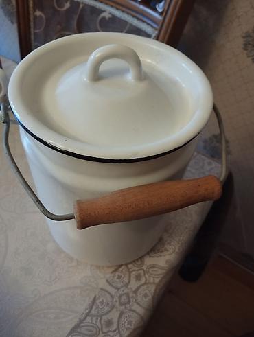 Ev və bağ: Emallı metal vedrə-qazan (qapaqlı) - Material: emallı polad, ağ rəng — 2