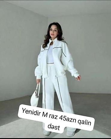 qar geyimi: Qalın idman dəsti – M ölçü - Rəng: ağ, kontrast tünd xətlər detallı - — 1