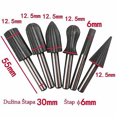 Glodala: Komplet 6 većih glodala za drvo raznih oblika sa osovinom od 6 mm — 9