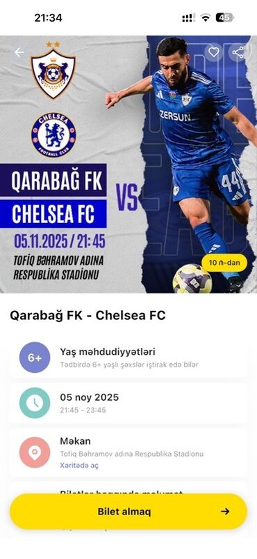горящие туры по европе: Tədbir: Qarabağ FK – Chelsea FC futbol oyunu Sektor 11 sira 9 Iki