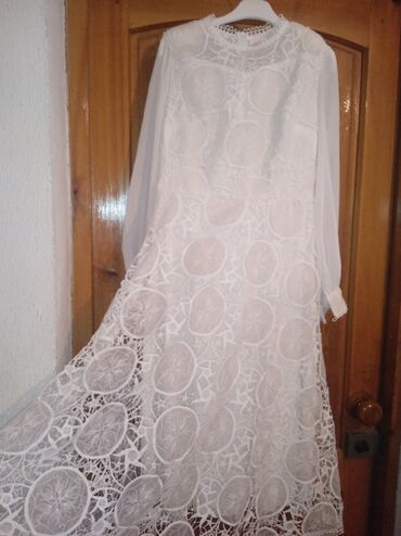 гипюровые платья для полных: Вечернее платье, Длинная модель, Шифон, С рукавами, L