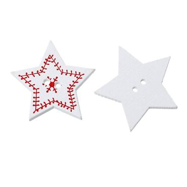 форма для декор: Пуговицы деревянные в форме звезды - 25 шт - размер 32 мм, белые