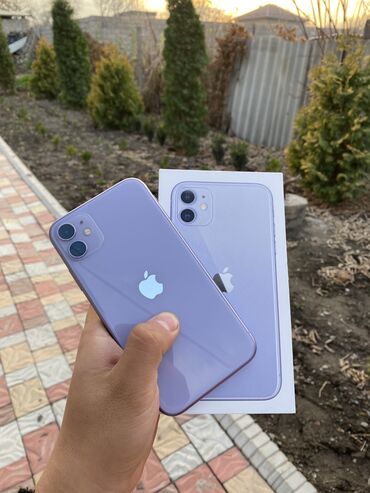 Apple iPhone: IPhone 11, Б/у, 128 ГБ, Deep Purple, Зарядное устройство, Защитное стекло, Чехол, 79 %