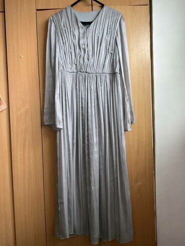 женское платье: Вечернее платье, Длинная модель, Сатин, С рукавами, L (EU 40), XL (EU 42)