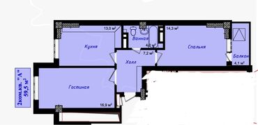 долгосрочная аренда квартир аламедин: 2 комнаты, 60 м², Элитка, 4 этаж, ПСО (под самоотделку)