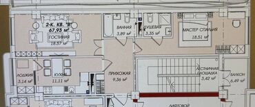 недвижимость в токмоке: 2 комнаты, 71 м², Элитка, 13 этаж, ПСО (под самоотделку)