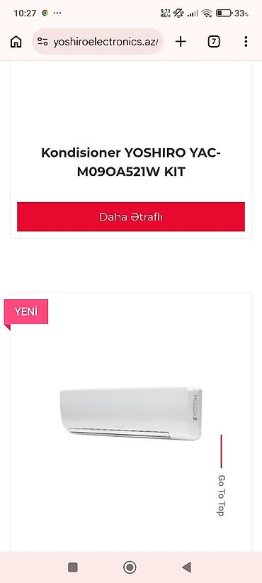 yoshiro kondisioner pultu: Kondisioner YOSHIRO YAC-M090A521W KIT - Divar tipli split sistem — 1
