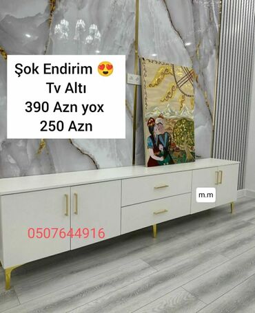 tv stendlər: Yeni, Düz TV altlığı, Polkalı, Laminat, Azərbaycan