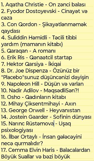 Siyahıda olan kitablar razılaşma yolu ilə bir yerdə və ya ayrı