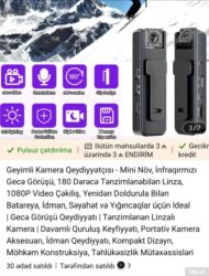 hdd yaddaş: Geyimə taxılan mini kamera qeydiyyatçısı Əsas xüsusiyyətlər: - 1080P