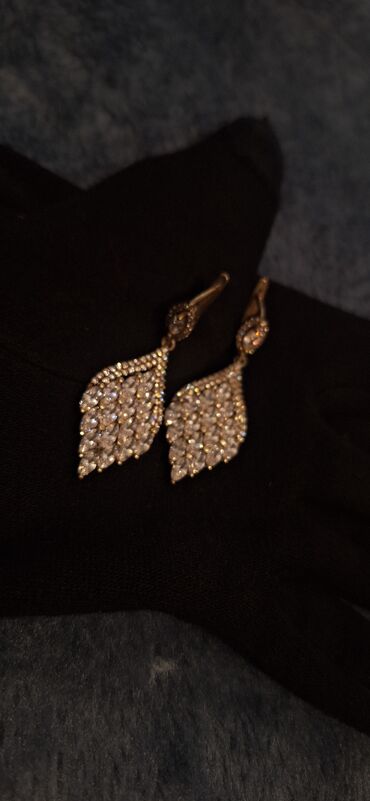 Sırğalar: Qızıl suyuna salınmış Zərif daş-qaşlı sırğalar. svarovskiy qaşlarla — 9