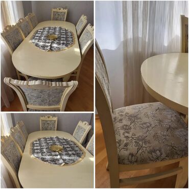 Taburetlər: Qonaq otağı üçün, İşlənmiş, Açılmayan, Oval masa, 8 stul