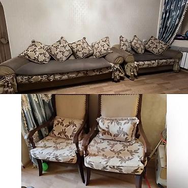 деревянные стулья: Комплект мягкой мебели, Б/у, Самовывоз, цвет - Коричневый — 1