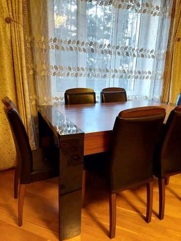 həyət stol stul: Qonaq otağı üçün, İşlənmiş, Açılan, Dördbucaq masa, 6 stul
