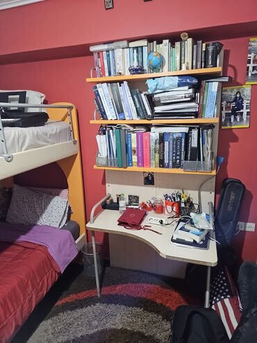 Έπιπλα: Δυόροφο κρεβάτι και βιβλιοθήκη Neoset, στρώματα σε πολύ καλή