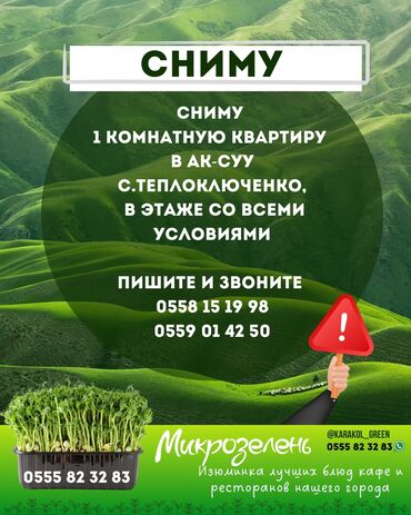 сниму дом маевка: Сниму 1 комнатную квартиру в Ак-Суу с.Теплоключенко, в этаже со