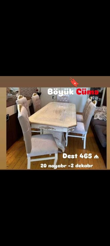 stol stul mebel: Qonaq otağı üçün, Yeni, Açılmayan, Oval masa, 6 stul