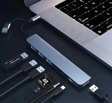 yeni hub: Usb Hub 8 in 1 Super surətli ötürmə. Telefon qoşulma Type-c və USB — 4
