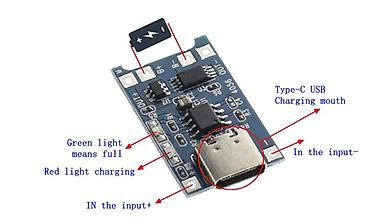 şarj cihazı: TP4056 3.7V Şarj Aleti – 5V 1A Lithium Battery Charger – Type‑C — 1