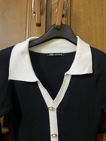 ev paltari: ZARA qadın paltarı - Model: qara-ağ kontrastlı trikotaj paltar - — 2