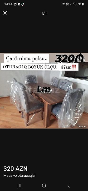 stol stul sumqayit: Mətbəx üçün, Yeni, Açılmayan, Dördbucaq masa, 6 stul — 1