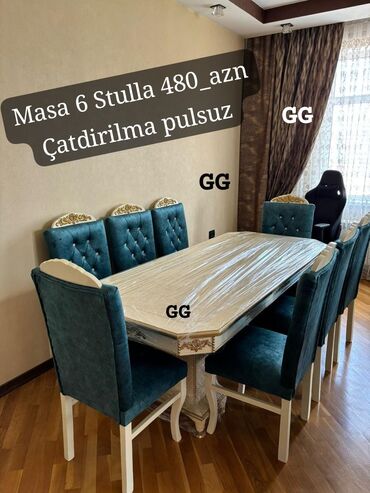 gulu: Qonaq otağı üçün, Yeni, Açılmayan, Oval masa, 6 stul