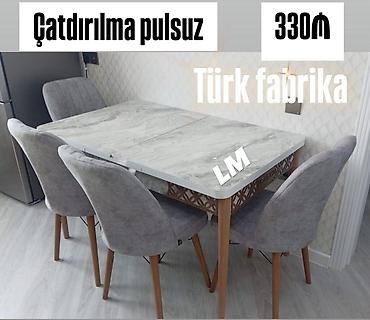 stol acilan: Türk fabrikası istehsalı yemək masası və 4 ədəd stul dəsti. - Masa — 1