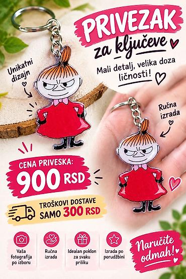 Privezak za ključeve – unikatni dizajn, ručna izrada. Lik u crvenoj na lalafo.rs Privezak za ključeve – unikatni dizajn, ručna izrada. Lik u crvenoj