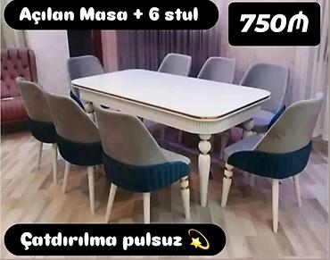 Açılan masa + 6 stul dəsti - Masa: açılıb-büzülən mexanizmli