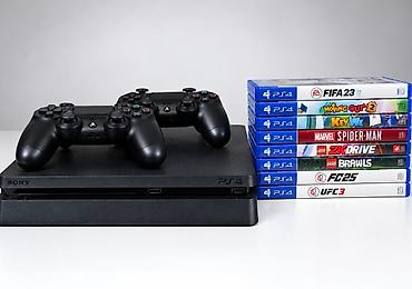 PS4 (Sony PlayStation 4): Игровая приставка Sony PlayStation 4 Slim в черном цвете. Комплект — 1