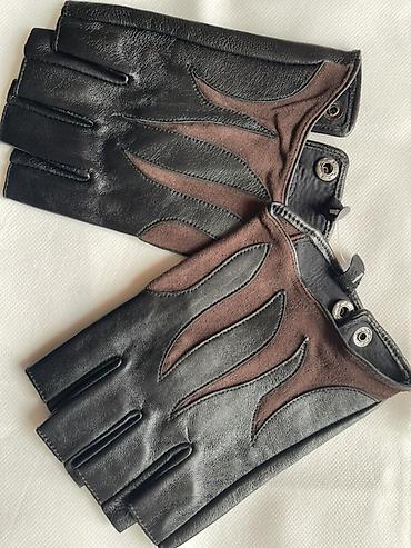 əlcek: Barmaq ucları açıq dəridən əlcək - Material: yumşaq qara dəri və — 2