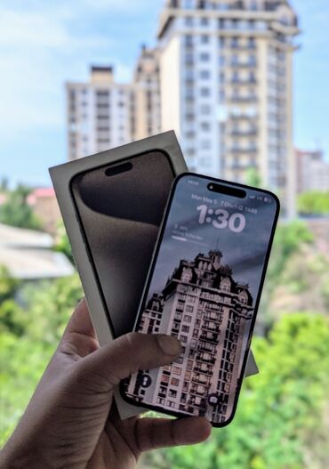 apple notebook цена: IPhone 15 Pro Max, Колдонулган, 256 ГБ, Natural Titanium, Каптама, Куту, 86 %