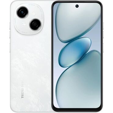 yeni model telefonlar: Tecno Spark Go, < 2 ГБ, цвет - Белый, Сенсорный, Отпечаток пальца, Face ID