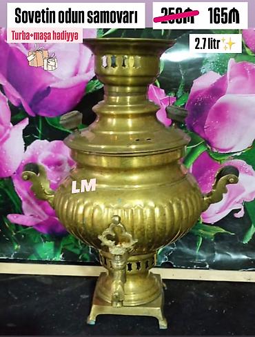 odun samavarı: Sovet istehsalı odunla işləyən samovar - Tutumu: 2.7 litr - — 1