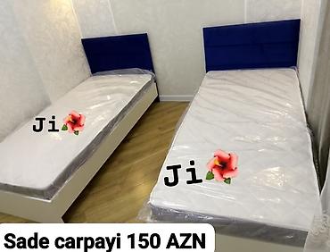 matras ortopedik: Sadə tək nəfərlik çarpayı - Minimalist dizayn, ağ gövdə və parça ilə — 1