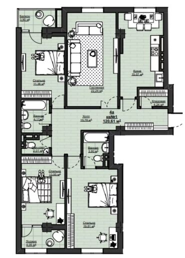 2 ком псо: 4 комнаты, 120 м², Элитка, 4 этаж, ПСО (под самоотделку)