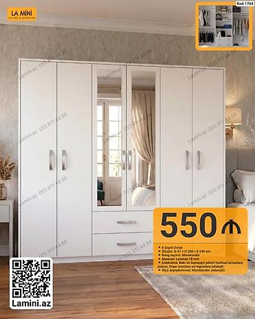 seyfi qapi: 6 qapılı paltar dolabı - Ölçülər: Dərinlik 47 sm × Hündürlük 200 sm × — 1