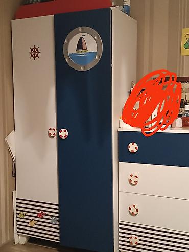 Uşaq otağı üçün dəniz temalı mebel dəsti - Rənglər: tünd mavi və ağ