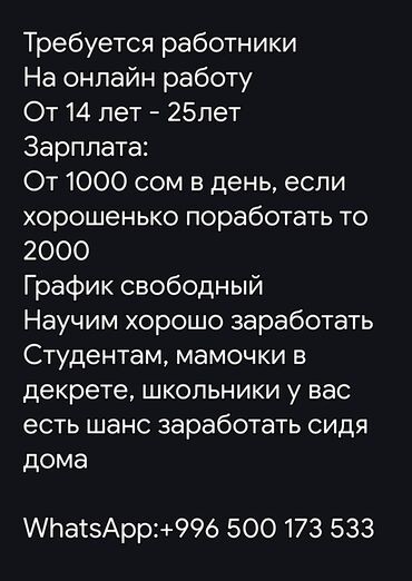 работа в интернете без вложений с ежедневной оплатой: Требуется работники На онлайн работу От 14 лет - 25лет Зарплата: От
