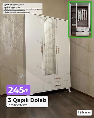 Ev və bağ: 3 qapılı paltar dolabı Ölçülər: Dərinlik 47 × Hündürlük 200 × En 120 — 1