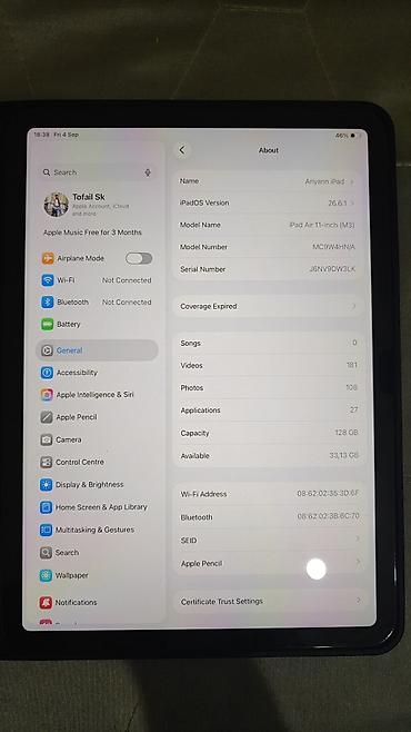 айпад аир 4: Apple iPad Air 11" (M3), 128 ГБ, цвет Space Gray with apple pencil pro — 3