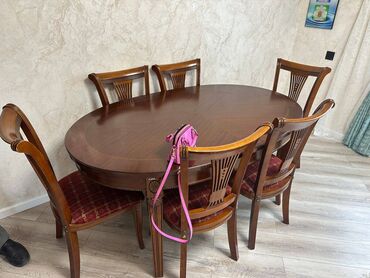 stol taxta: Qonaq otağı üçün, İşlənmiş, Açılmayan, Oval masa, 6 stul, Çin